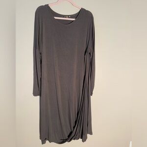 Long Sleeve Brown Draped Asymmetric Jersey Dress